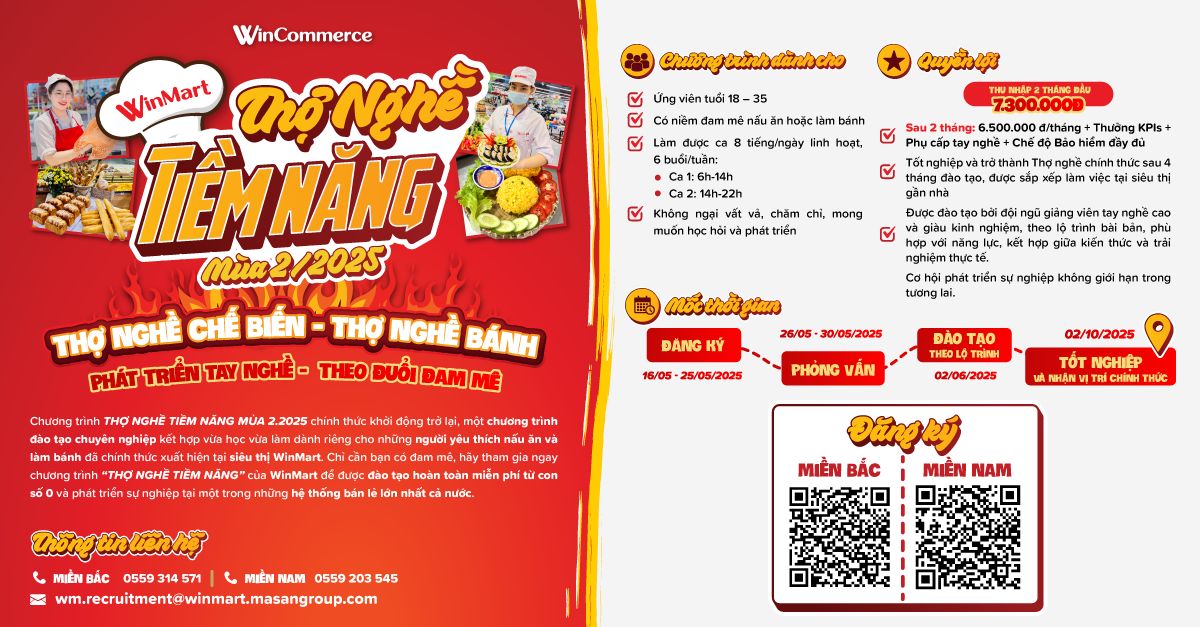Chương Trình Đào Tạo Thợ Nghề (Bánh - Bếp) Chuỗi Siêu Thị Winmart Tại Tp Hà Nội (Có Nhận Lương)