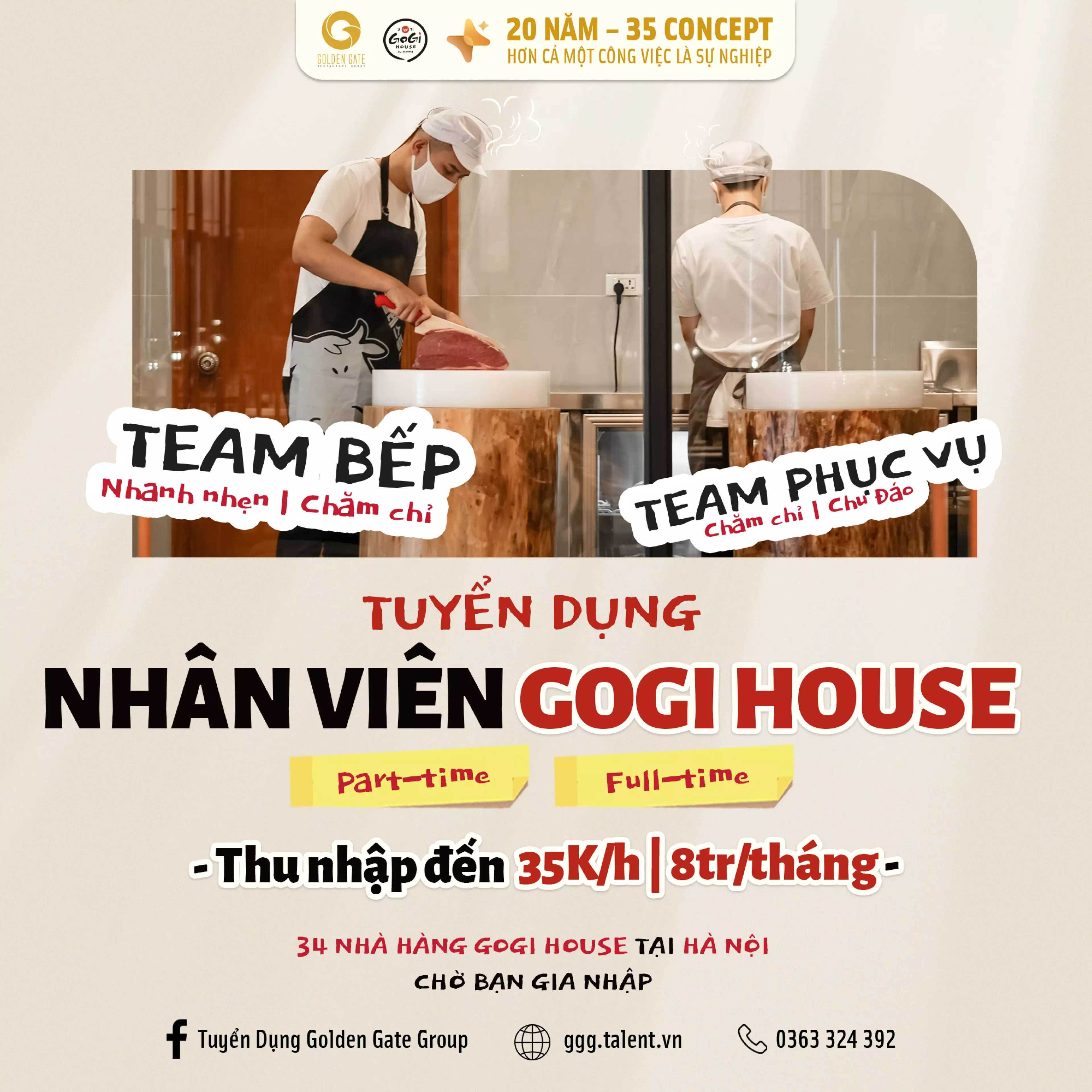 Nhân viên nhà hàng Gogi House TP.HCM (Phục vụ, Phụ bếp)
