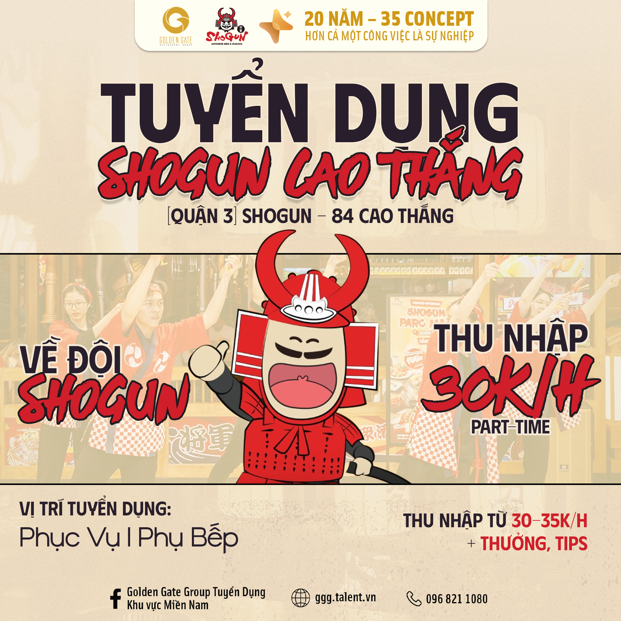 Nhân viên nhà hàng Shogun TP.HCM (Phục vụ, Phụ bếp, Pha chế, ...)
