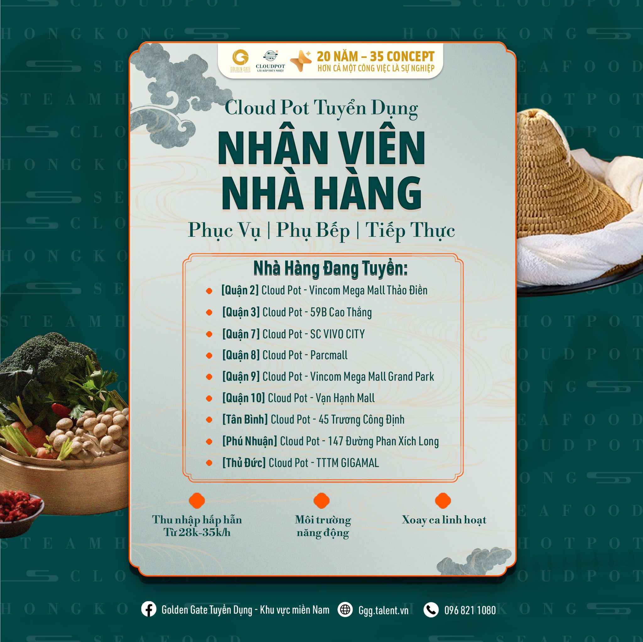 Nhân viên nhà hàng Cloud Pot TP.HCM (Phục vụ, Phụ bếp)