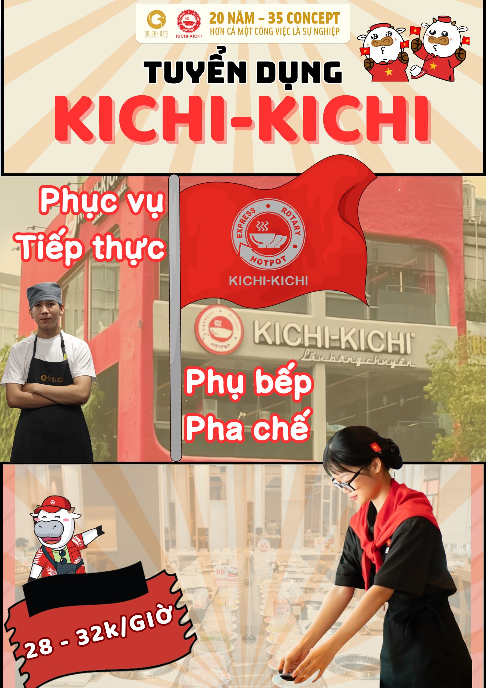 Nhân Viên Nhà Hàng Lẩu Băng Chuyền Kichi Kichi TP.HCM (Phục vụ, Phụ bếp, Tiếp Thực, Pha Chế, ...)
