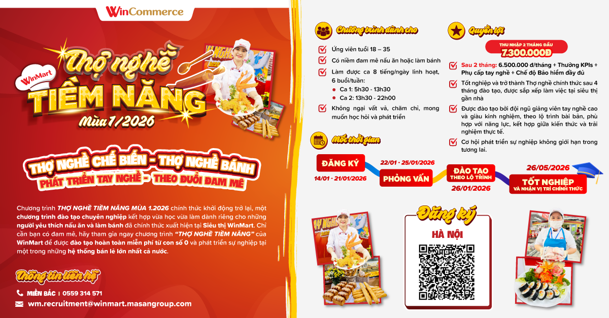Chương Trình Đào Tạo Thợ Nghề (Bánh - Bếp) Chuỗi Siêu Thị Winmart Tại Hà Nội (Có Nhận Lương)