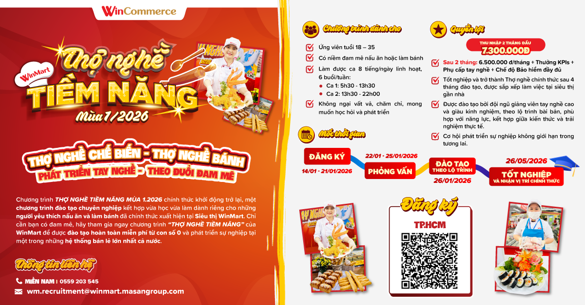 Chương Trình Đào Tạo Thợ Nghề (Bánh - Bếp) Chuỗi Siêu Thị Winmart Tại TP HCM (Có Nhận Lương)