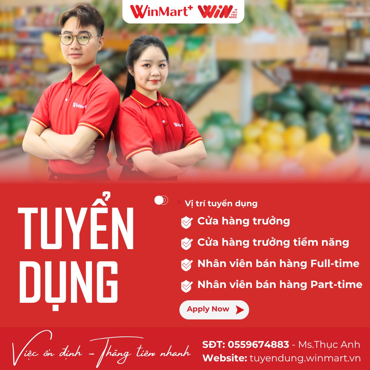 [Bắc Ninh] Tuyển dụng Cửa hàng trưởng/Nhân viên bán hàng WinMart+