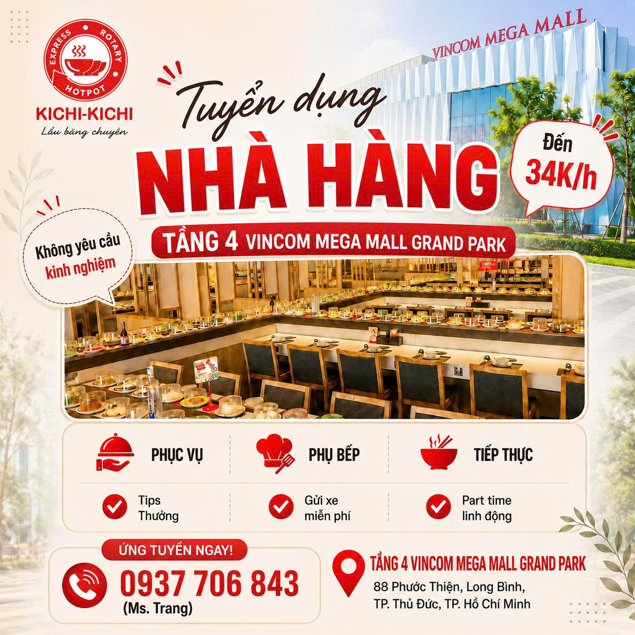 Nhân viên nhà hàng lẩu băng chuyền KICHI KICHI VINCOM GRAND PARK QUẬN 9