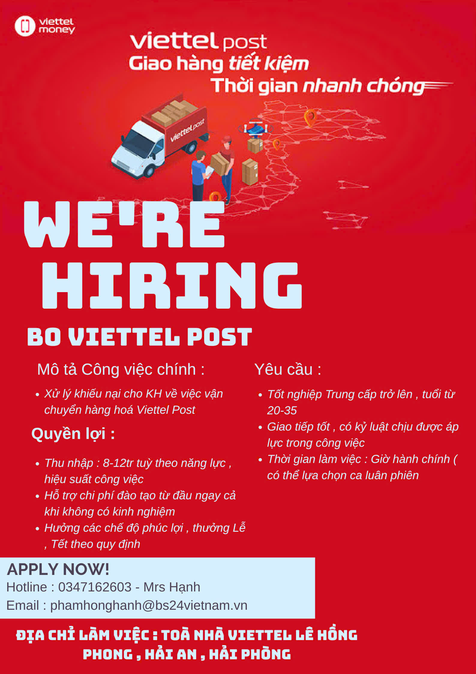 Nhân Viên xử lý khiếu nại BO Viettel Post