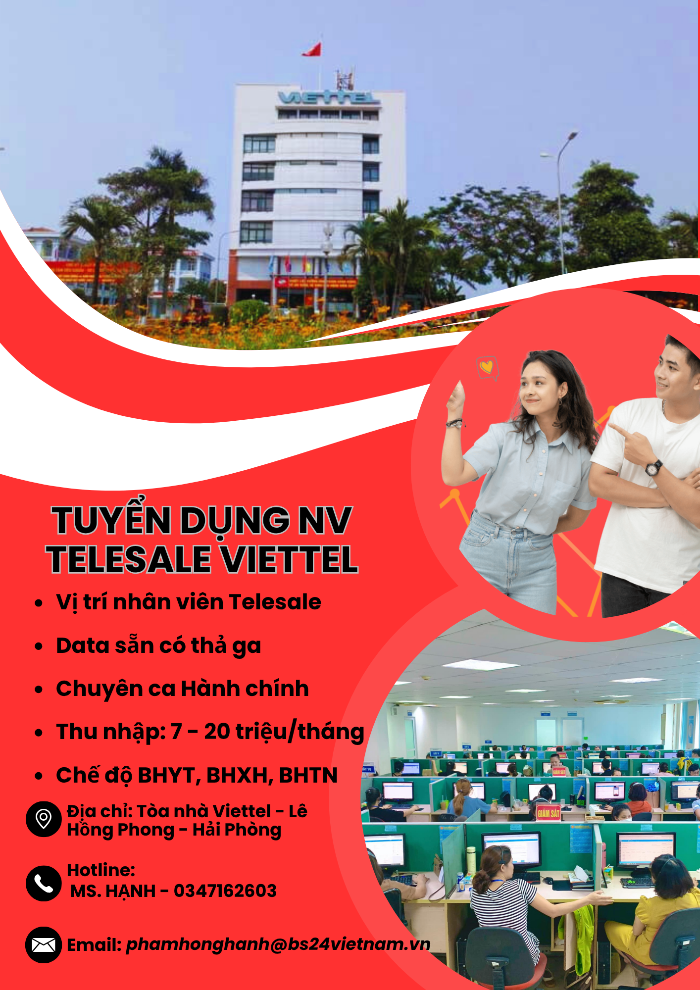 Nhân viên chăm sóc khách hàng cho nhà mạng Viettel