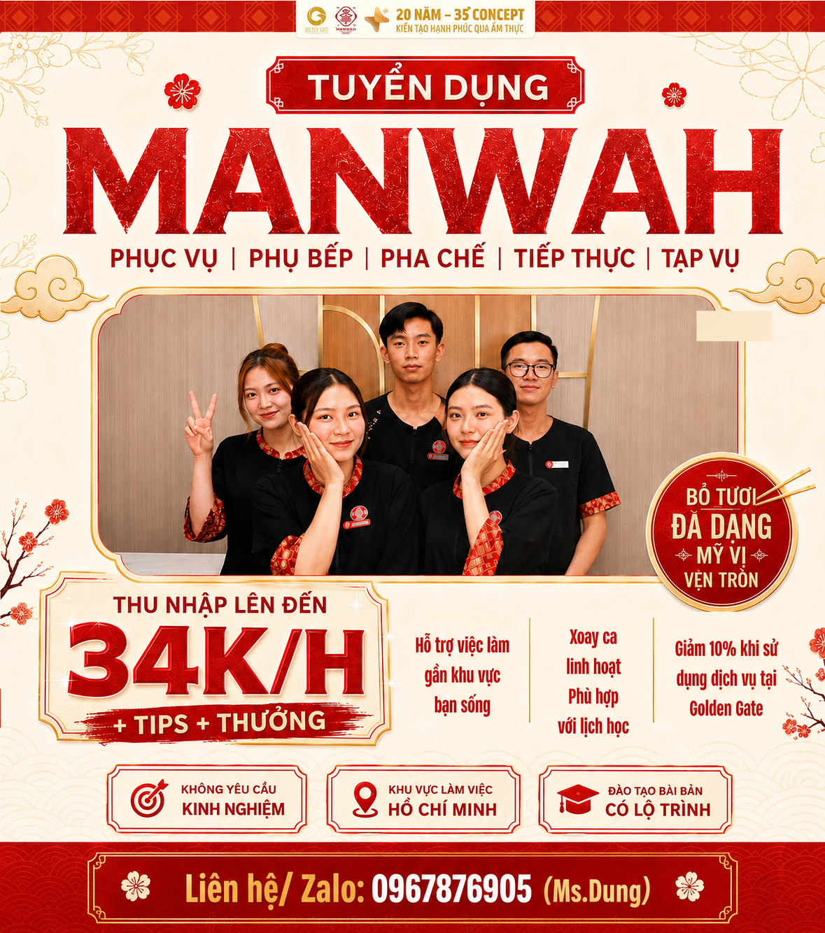 Nhân viên nhà hàng - Chuỗi nhà hàng lẩu Manwah