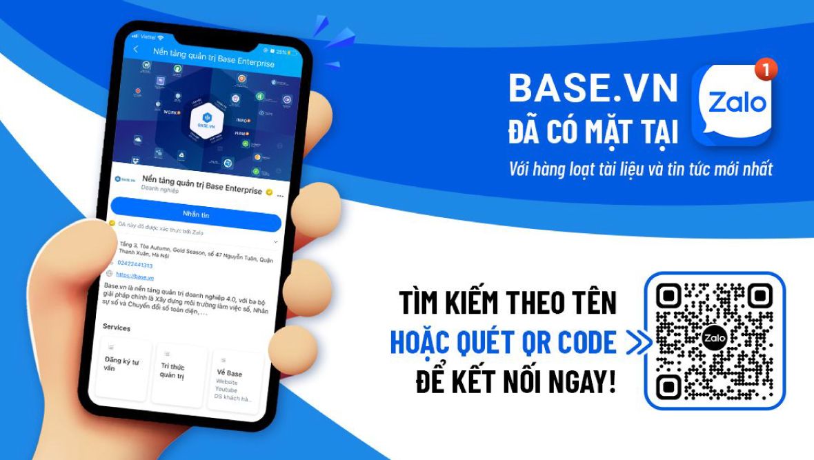 Base.vn chính thức ra mắt kênh Zalo Official Account “Nền tảng quản trị Base Enterprise”